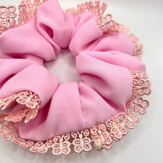 Pink Satin Scrunchie with Peachy Pink Trim