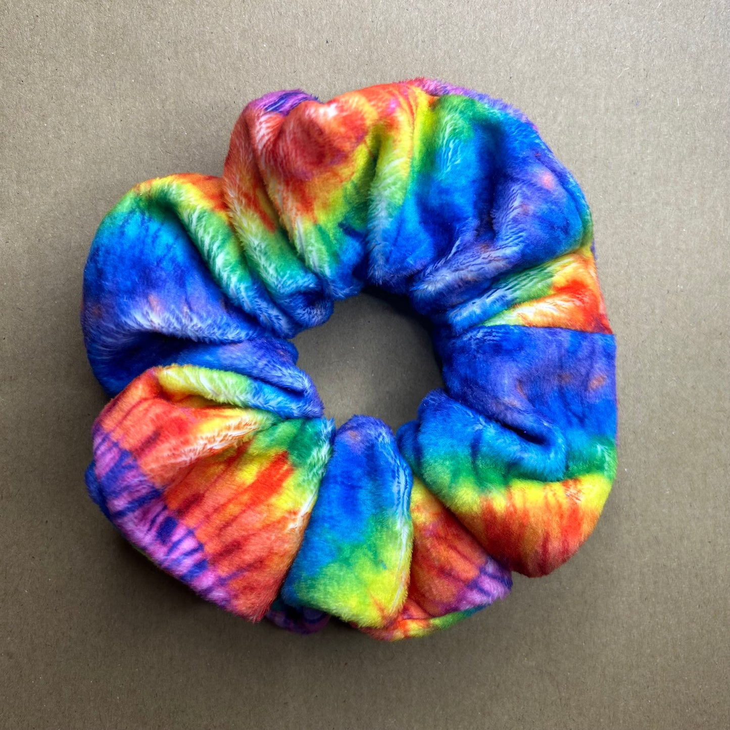 Vibrant Rainbow Tie Dye Velvet Scrunchie