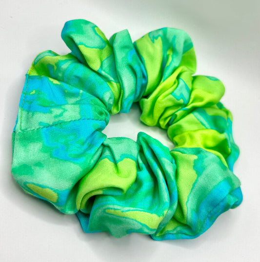Turquoise & Green Watercolour Scrunchie