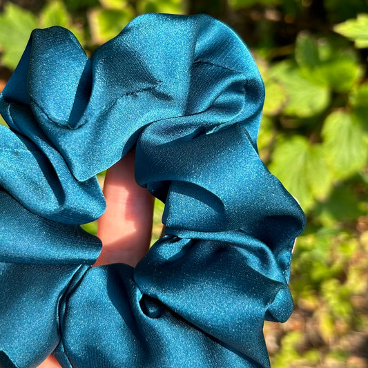 Teal Satin Scrunchie