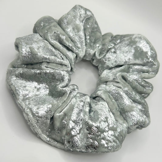 Silver Crackle Velvet Scrunchie