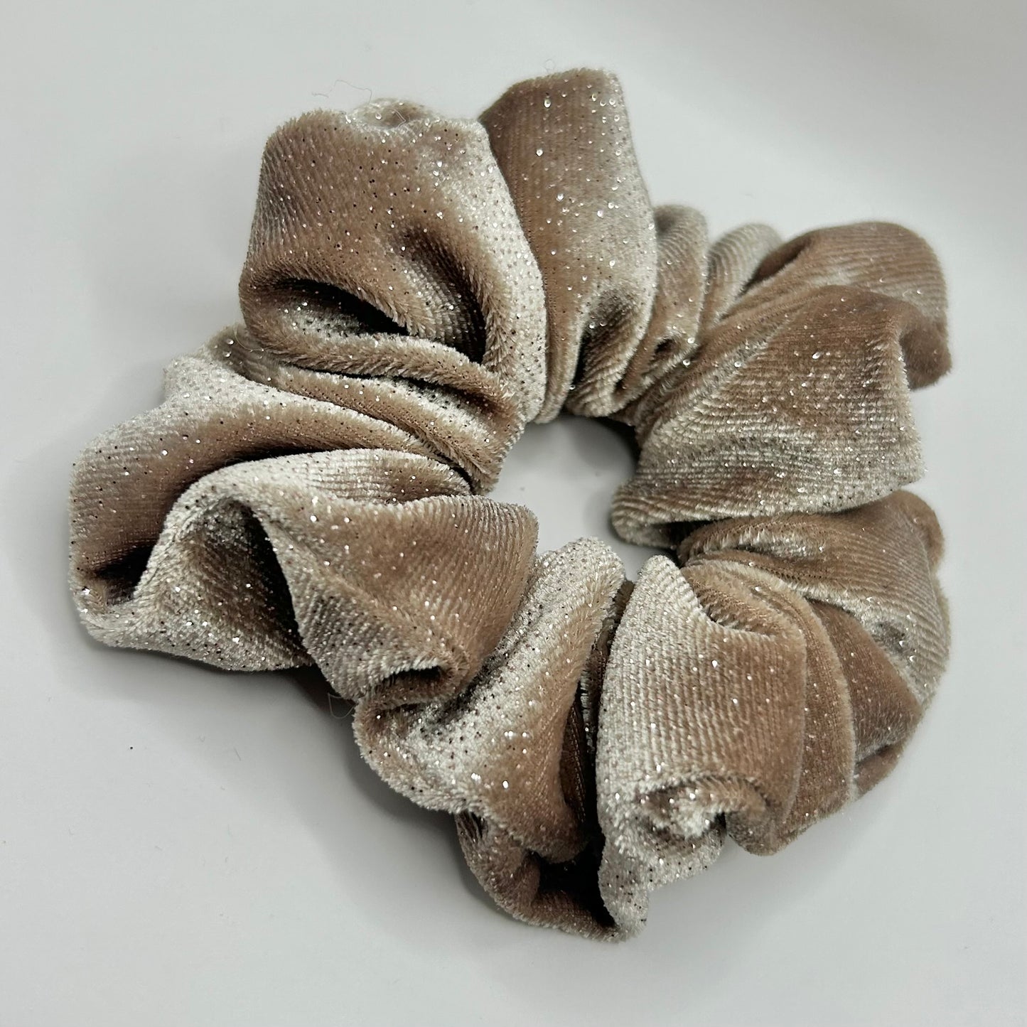 Beige Sparkly Velvet Scrunchie
