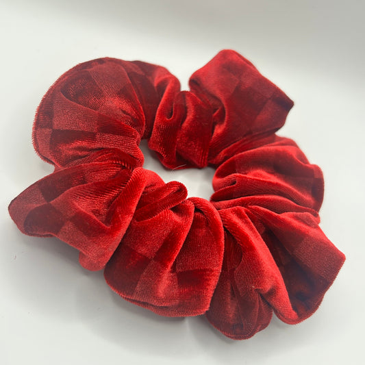 Red Subtle Checkerboard Velvet Scrunchie