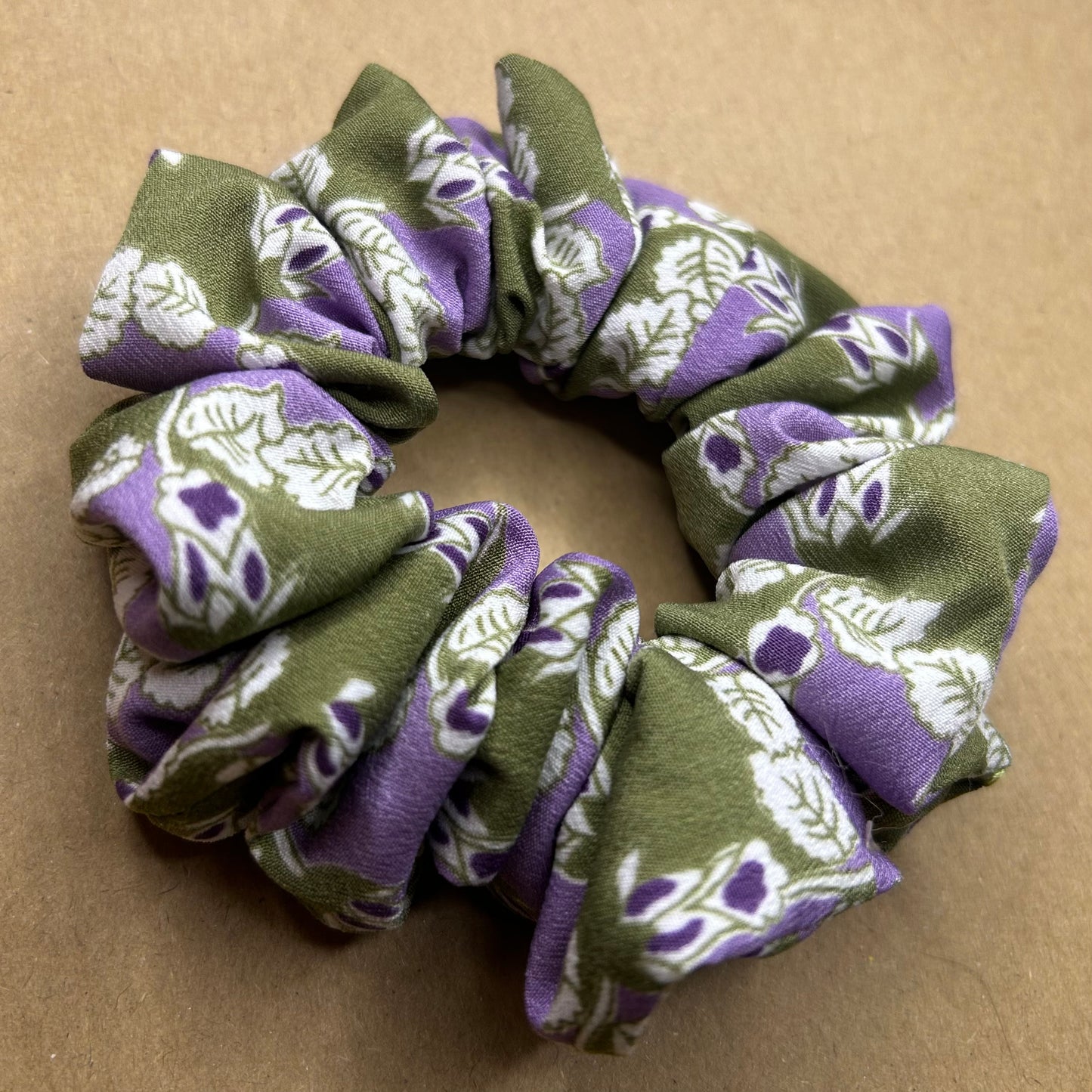 Lilac & Green Leaf Pattern Scrunchie