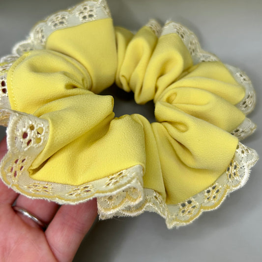 Yellow Scrunchie with Matching Broderie Trim