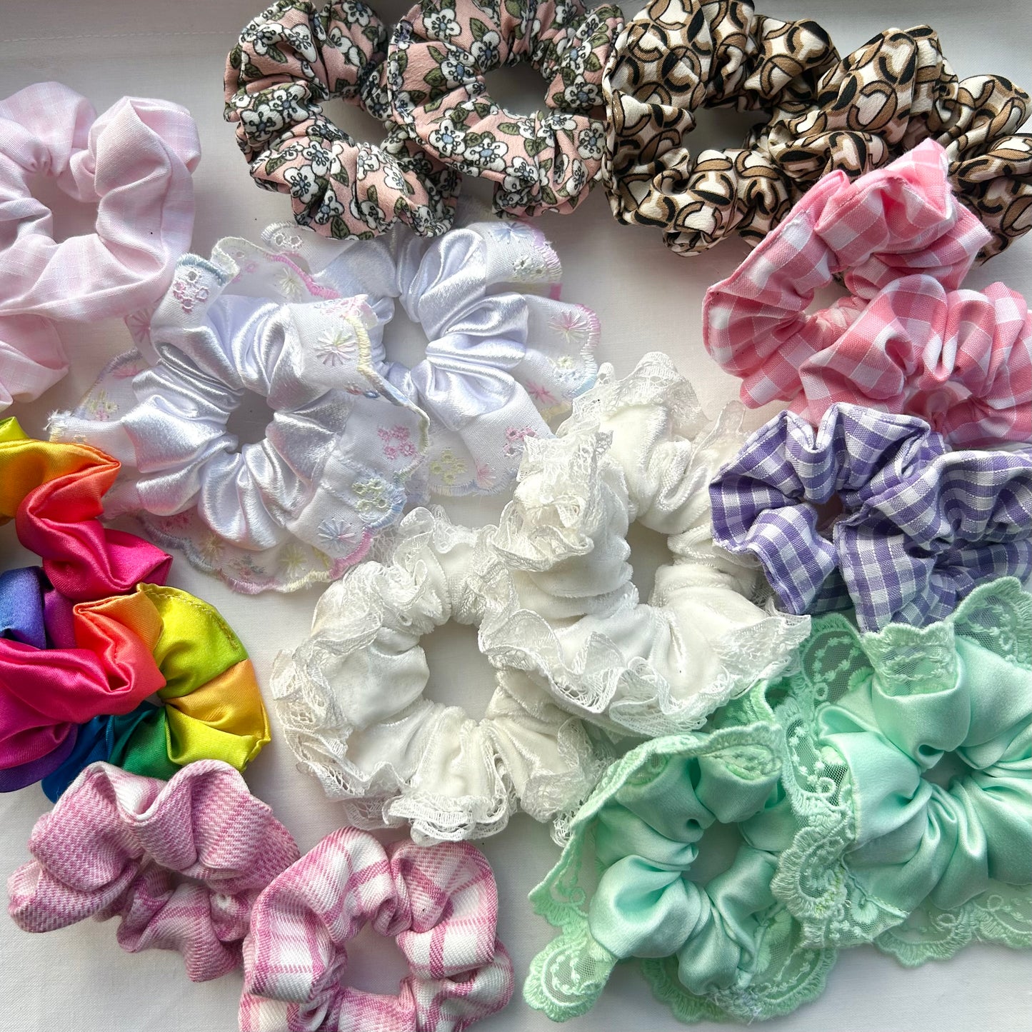 White Velvet Baby Scrunchie with Lace