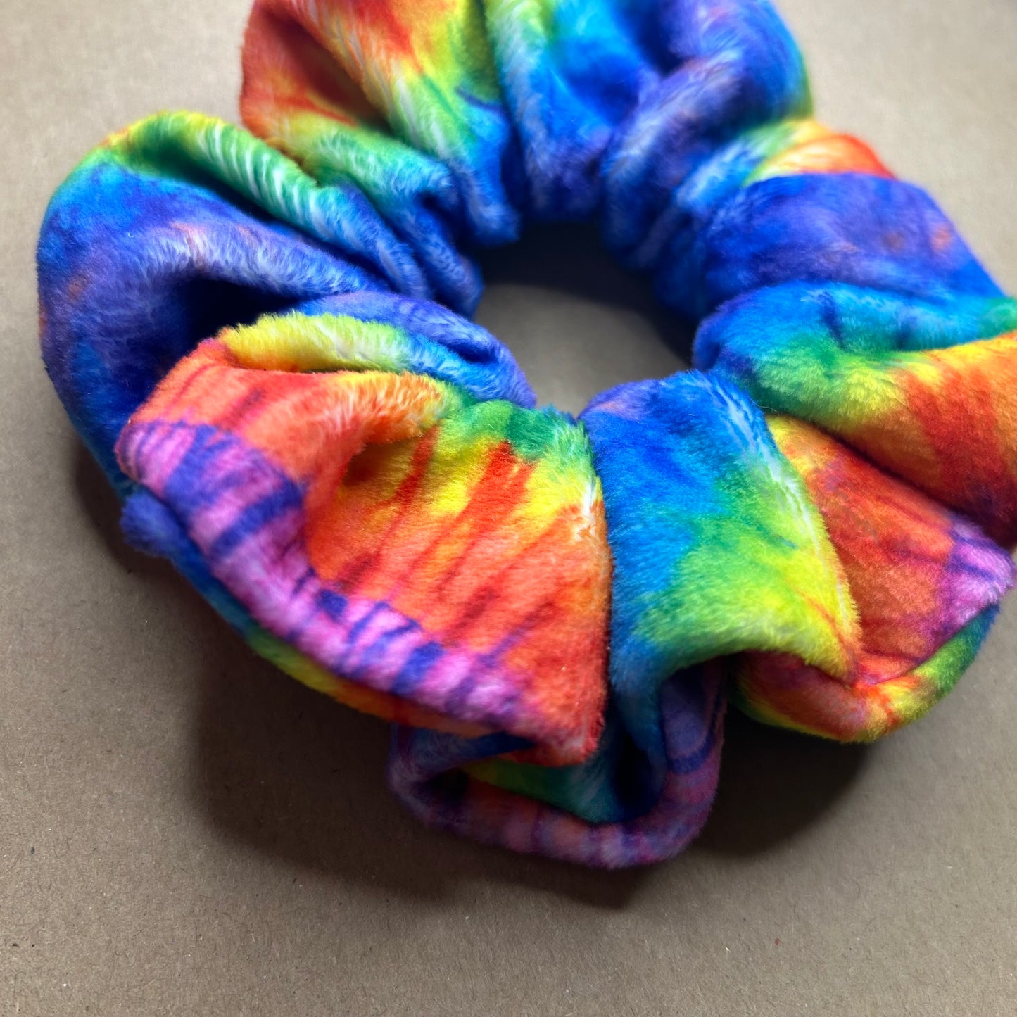 Vibrant Rainbow Tie Dye Velvet Scrunchie