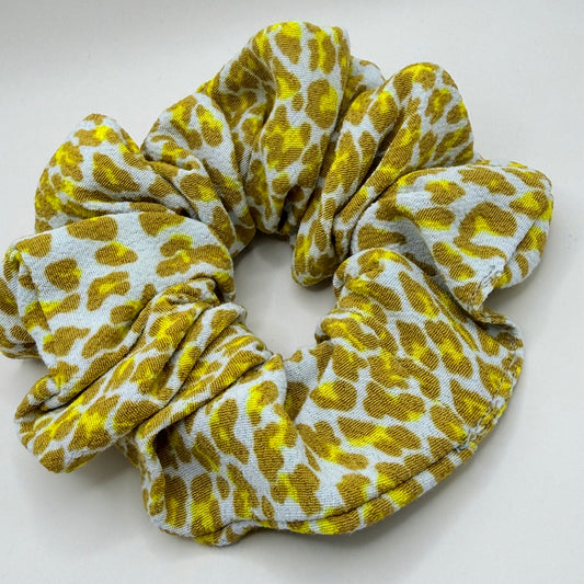 Pale Blue & Mustard Leopard Print Scrunchie