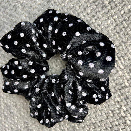 Black Sparkle Polka Dot Velvet Scrunchie