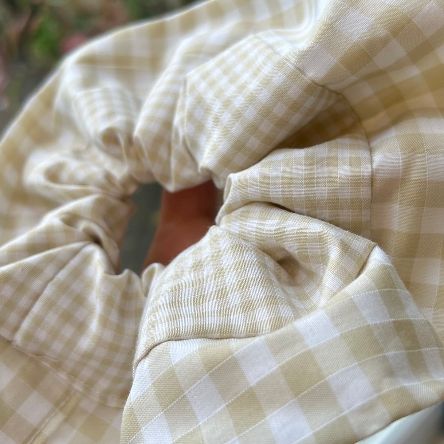Large Beige Gingham Scrunchie with Wider Gingham Trim