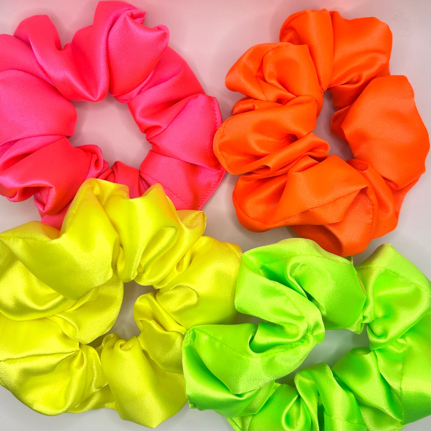 Fluorescent Pink Satin Scrunchie