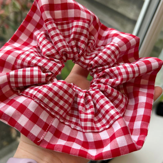 Large Red Gingham Scrunchie with Wider Gingham Trim