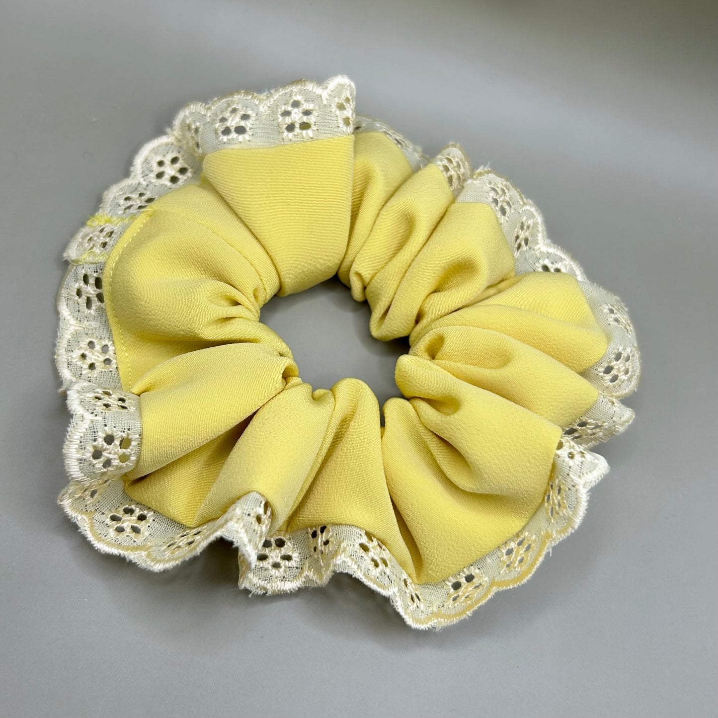 Yellow Scrunchie with Matching Broderie Trim