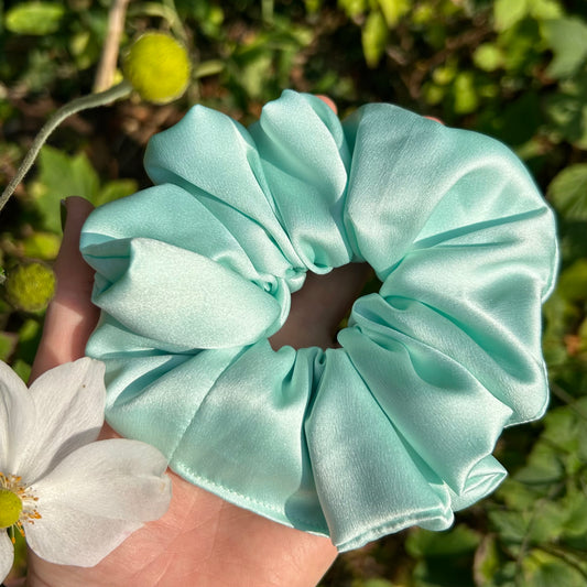 Pale Aqua Blue Satin Scrunchie