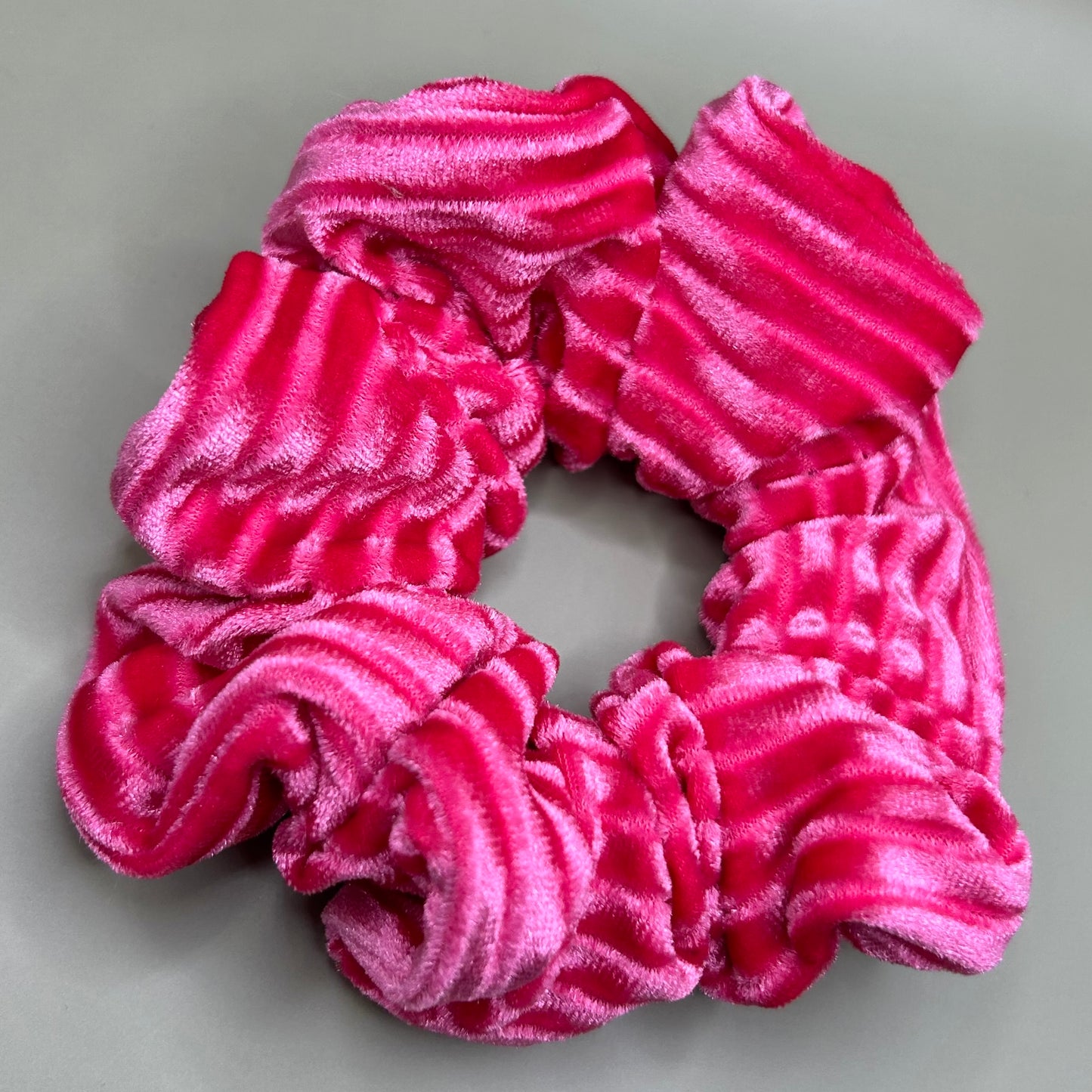 Pink Striped Velvet Scrunchie