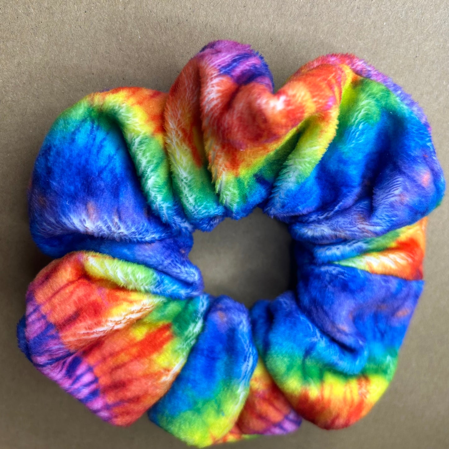 Vibrant Rainbow Tie Dye Velvet Scrunchie