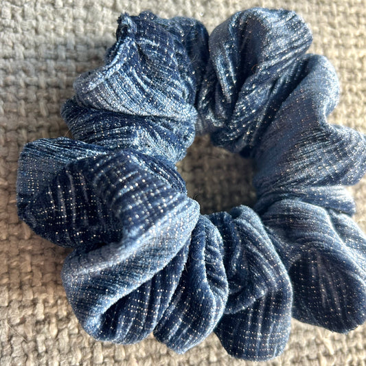 Dusky Blue Glitter Velvet Scrunchie