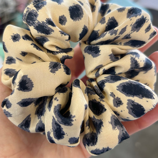 Beige Leopard Print Satin Scrunchie