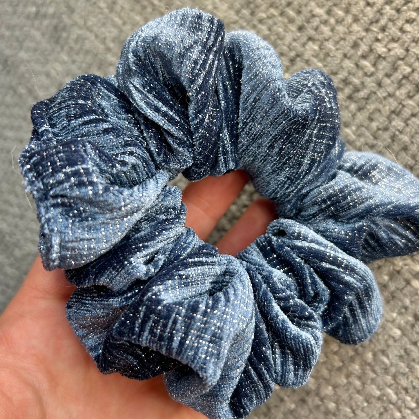 Dusky Blue Glitter Velvet Scrunchie