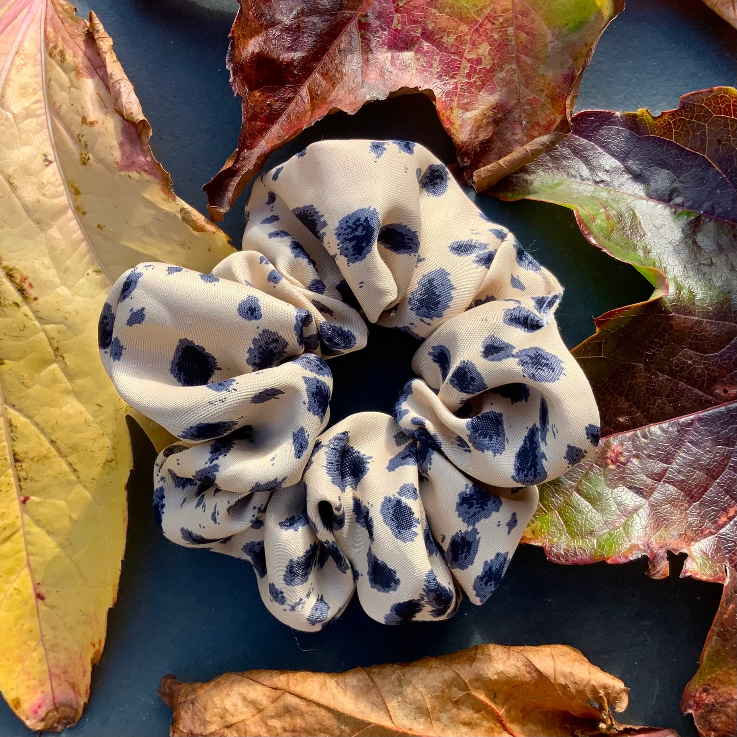 Beige Leopard Print Satin Scrunchie