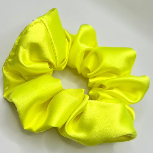 Fluorescent Yellow Satin Scrunchie