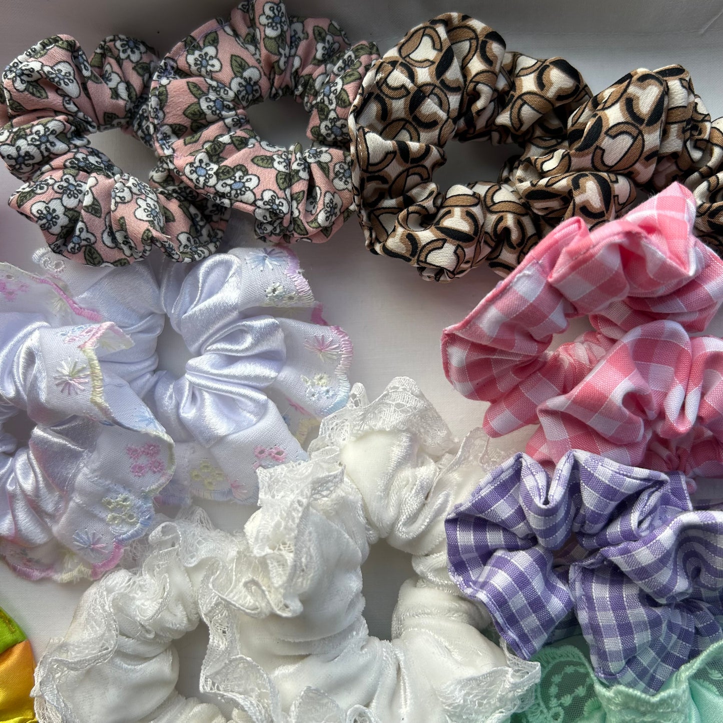 White Velvet Baby Scrunchie with Lace