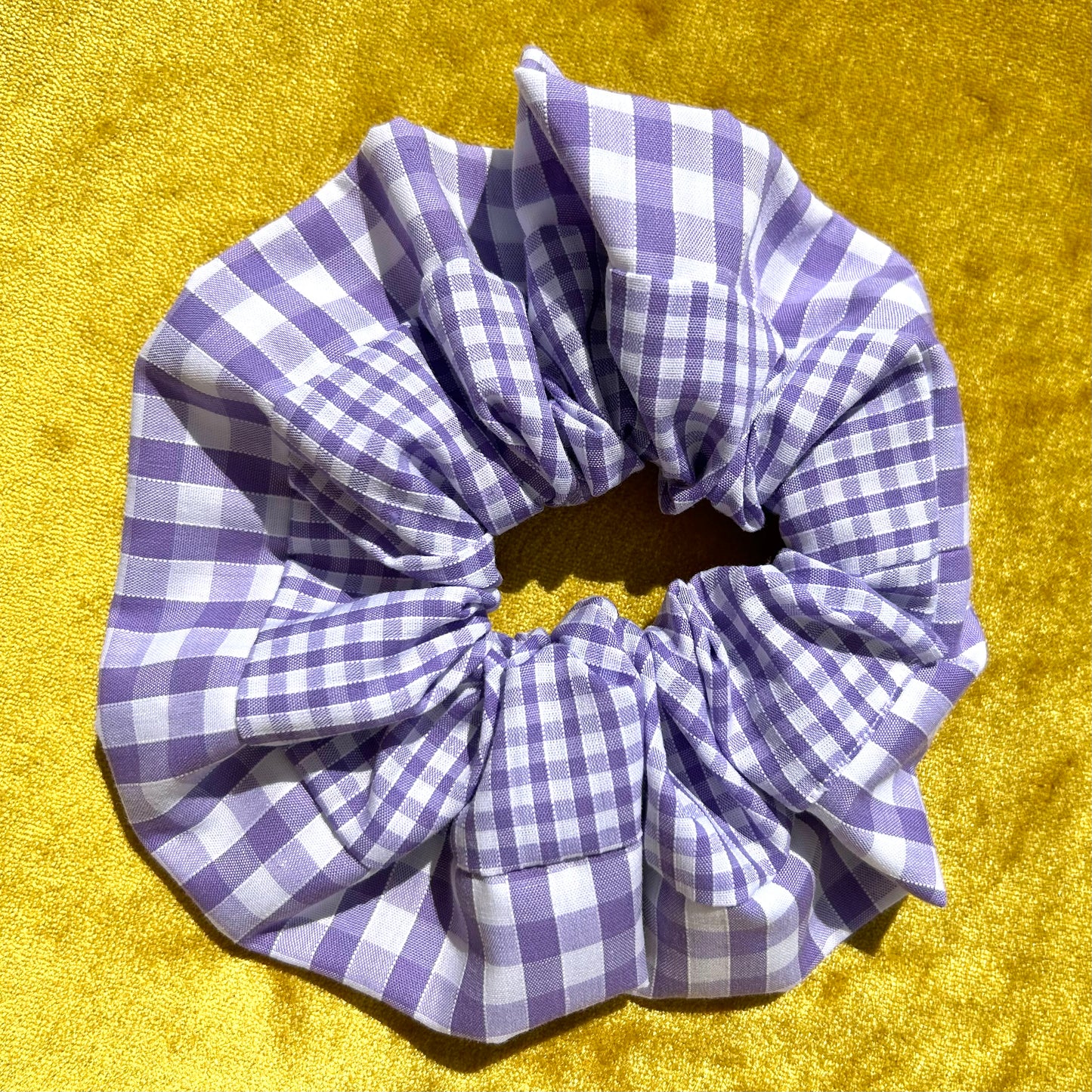 Large Lilac Gingham Scrunchie with Wider Gingham Trim