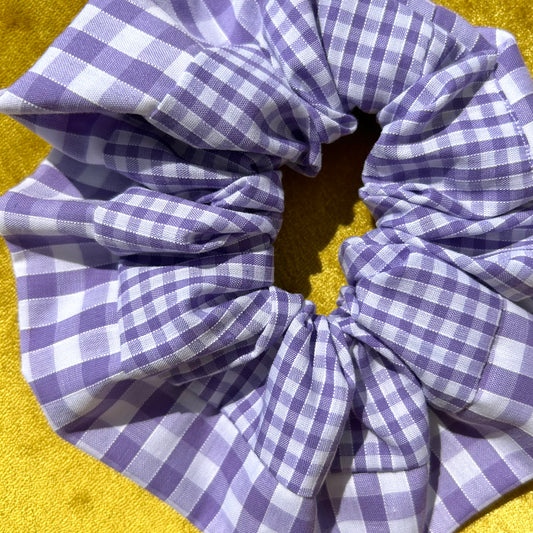 Large Lilac Gingham Scrunchie with Wider Gingham Trim