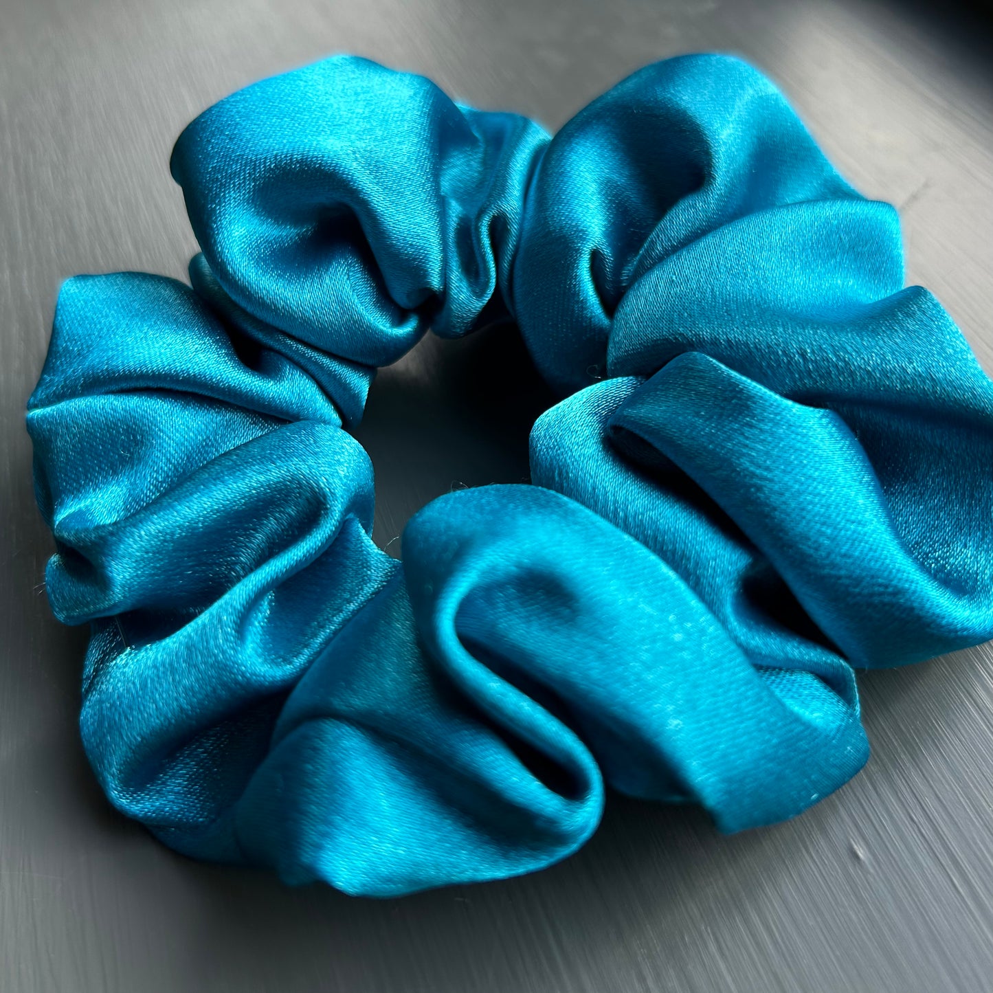 Turquoise Satin Scrunchie
