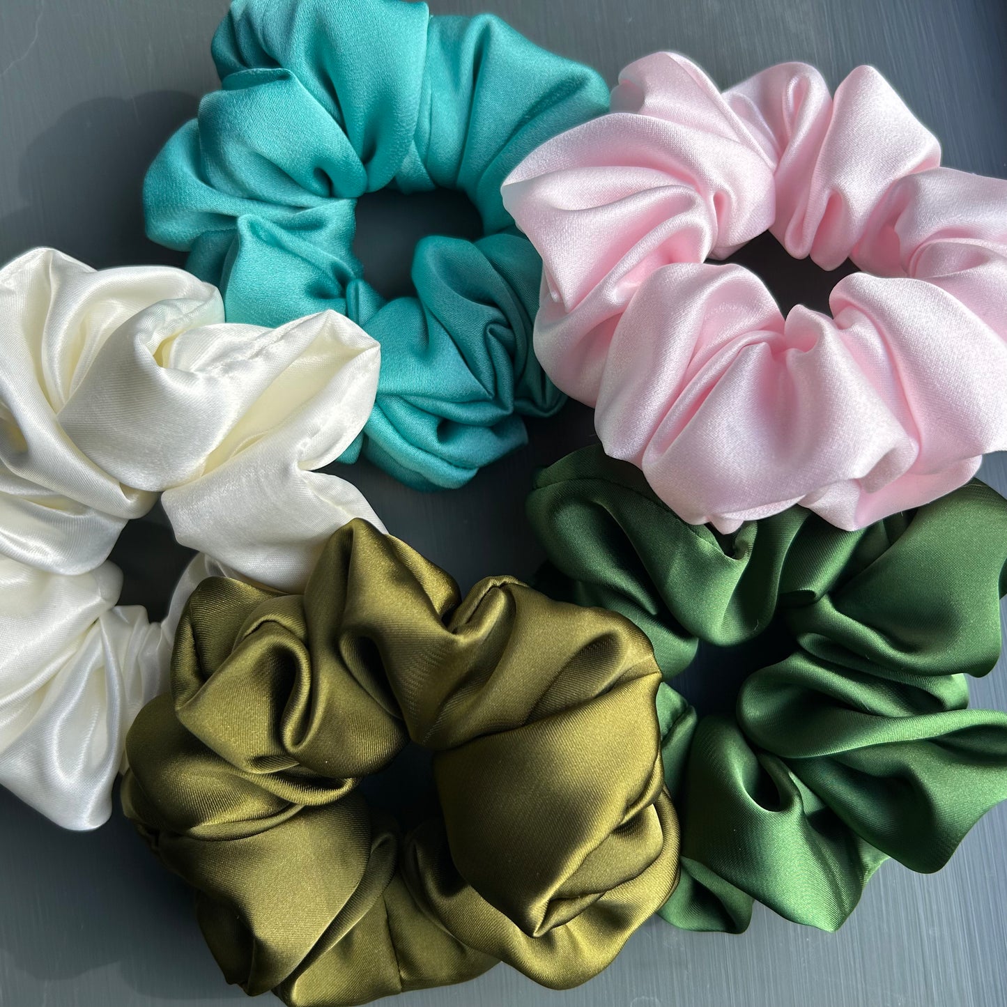 Khaki Green Satin Scrunchie