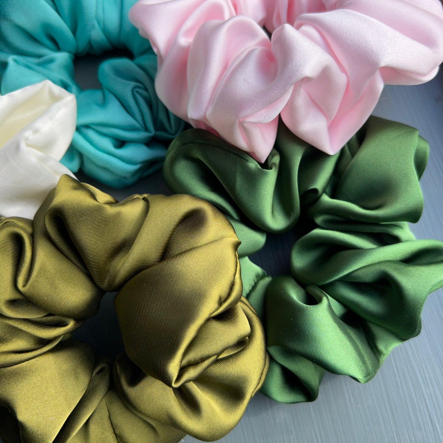 Khaki Green Satin Scrunchie