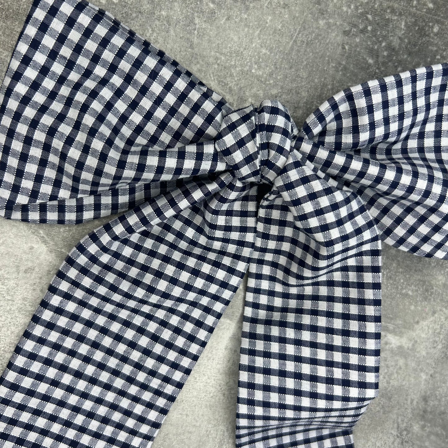 Navy Gingham Hair Bow on Silver Clip