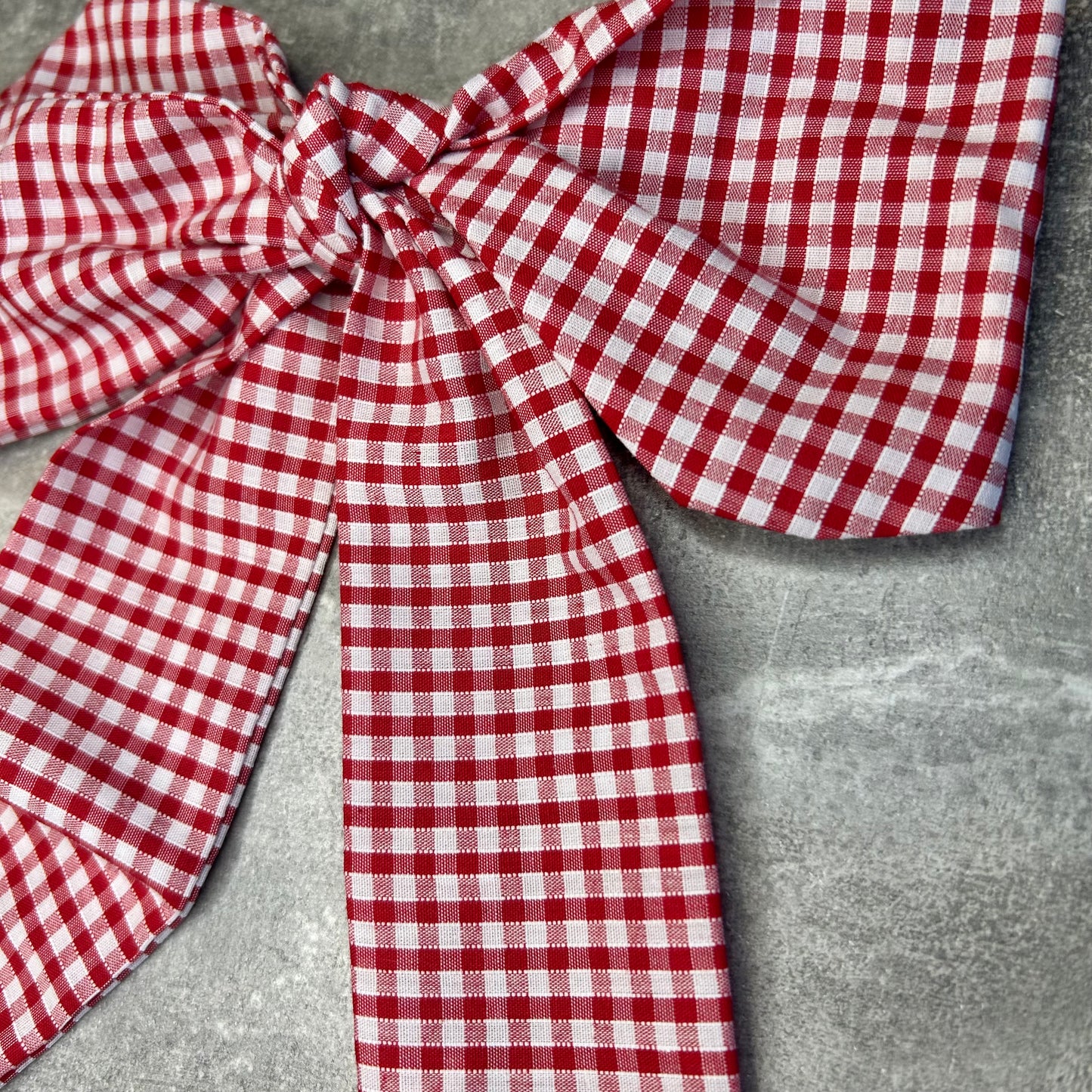 Red Gingham Hair Bow on Silver Clip