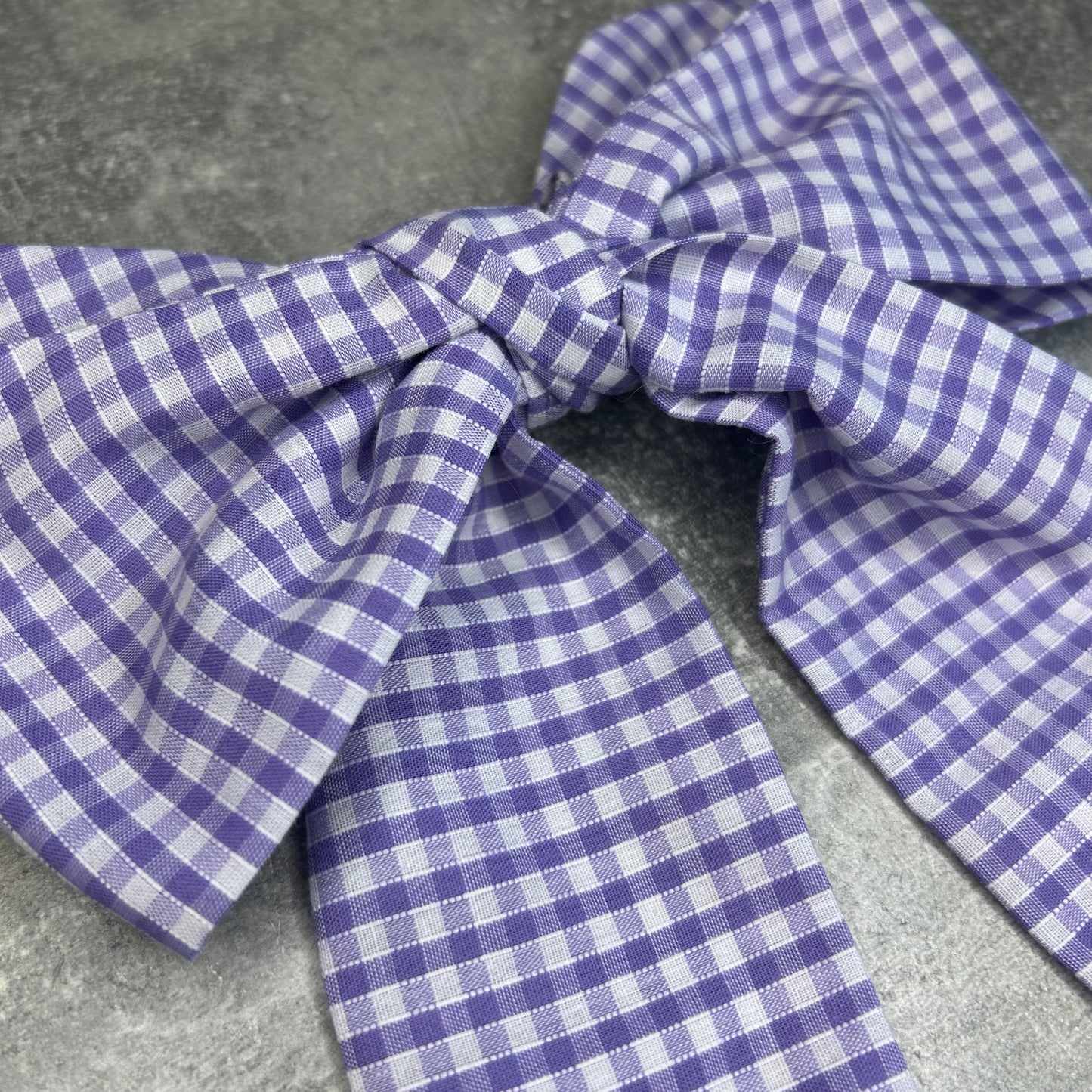 Lilac Gingham Hair Bow on Silver Clip