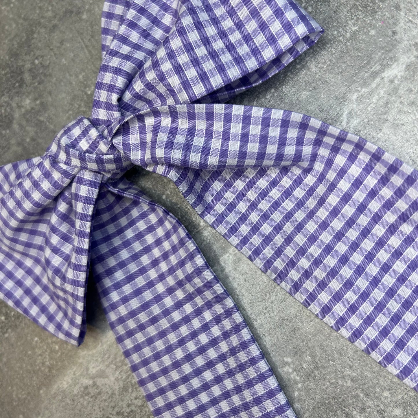 Lilac Gingham Hair Bow on Silver Clip