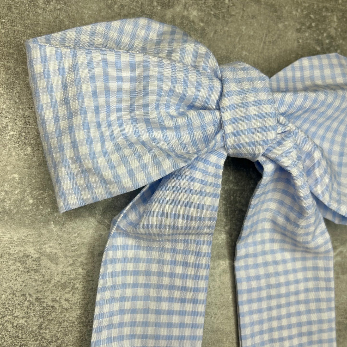 Pale Blue Gingham Hair Bow on Silver Clip
