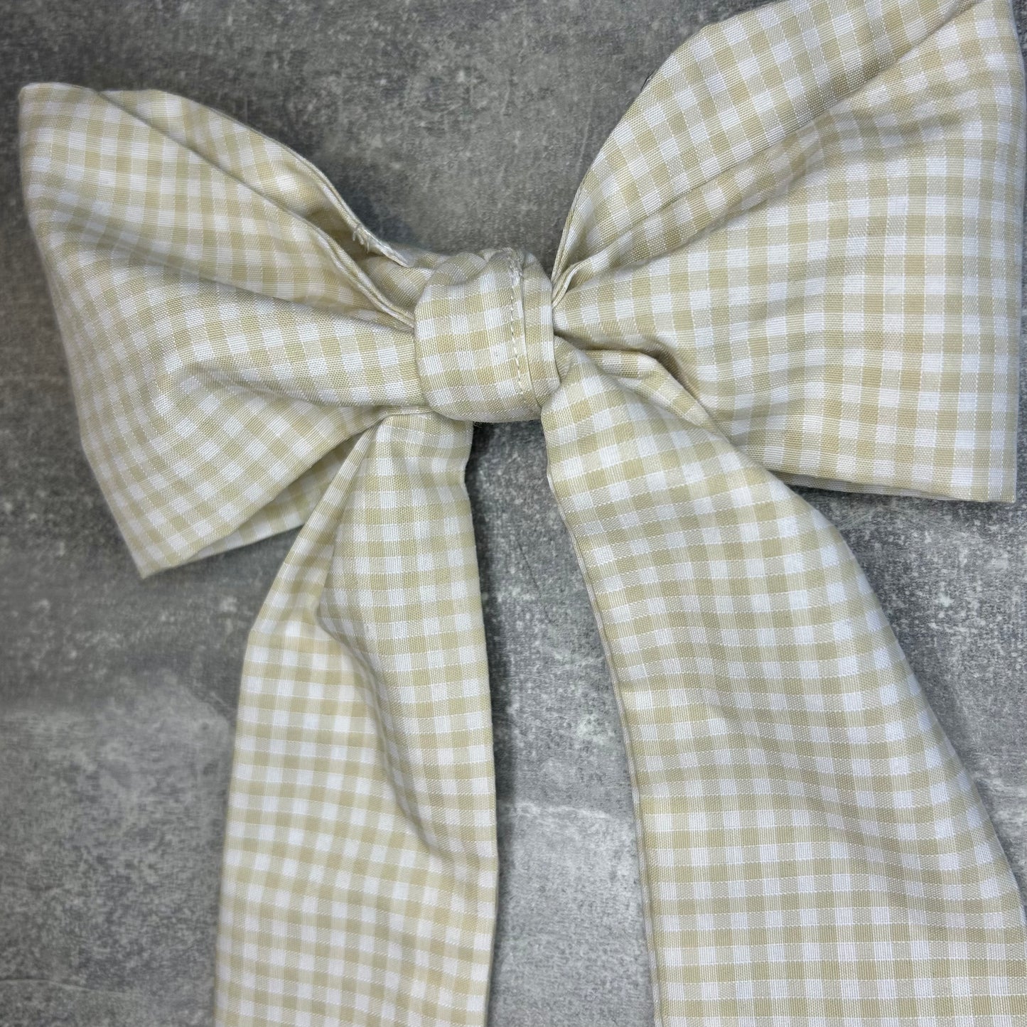 Beige Gingham Hair Bow on Silver Clip