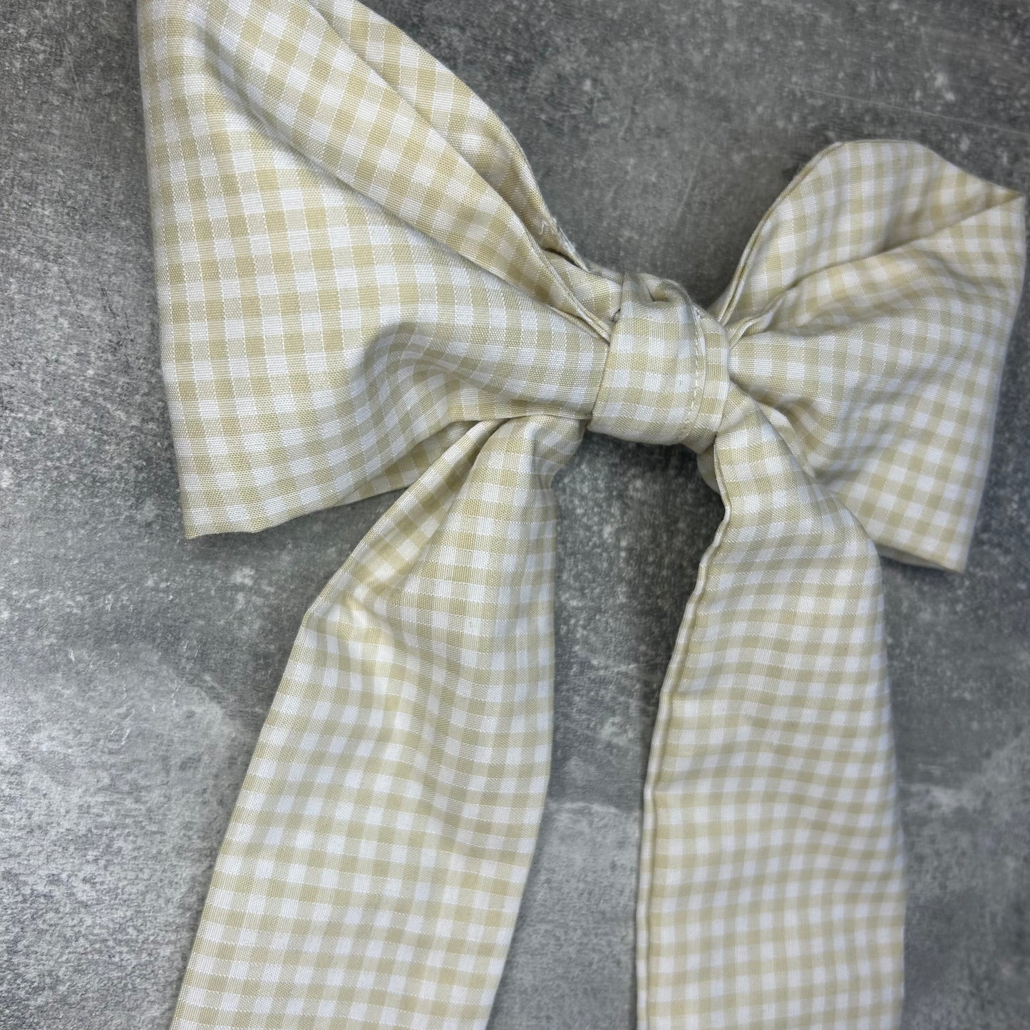 Beige Gingham Hair Bow on Silver Clip