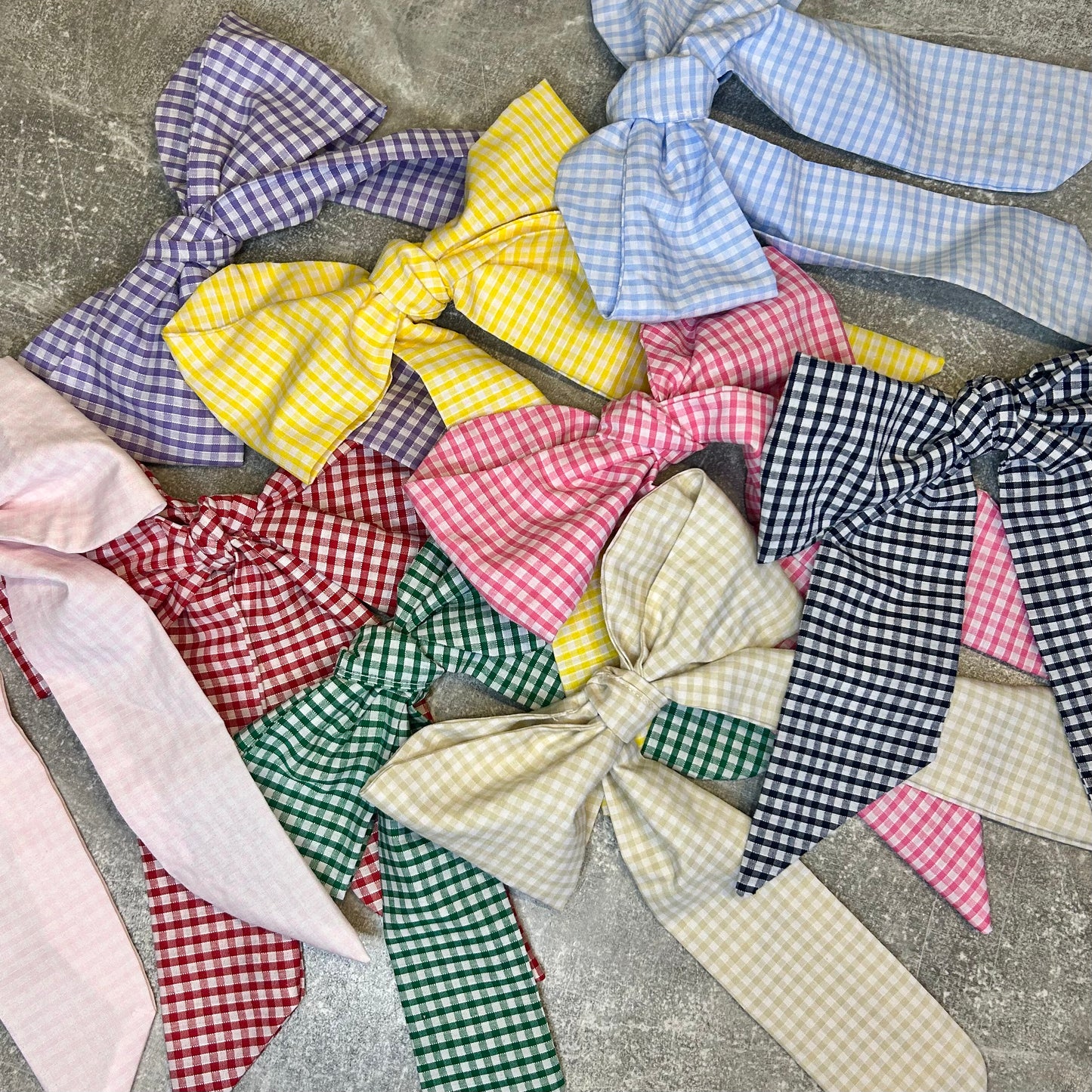 Navy Gingham Hair Bow on Silver Clip