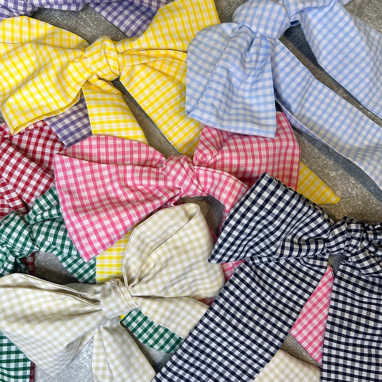 Pale Blue Gingham Hair Bow on Silver Clip
