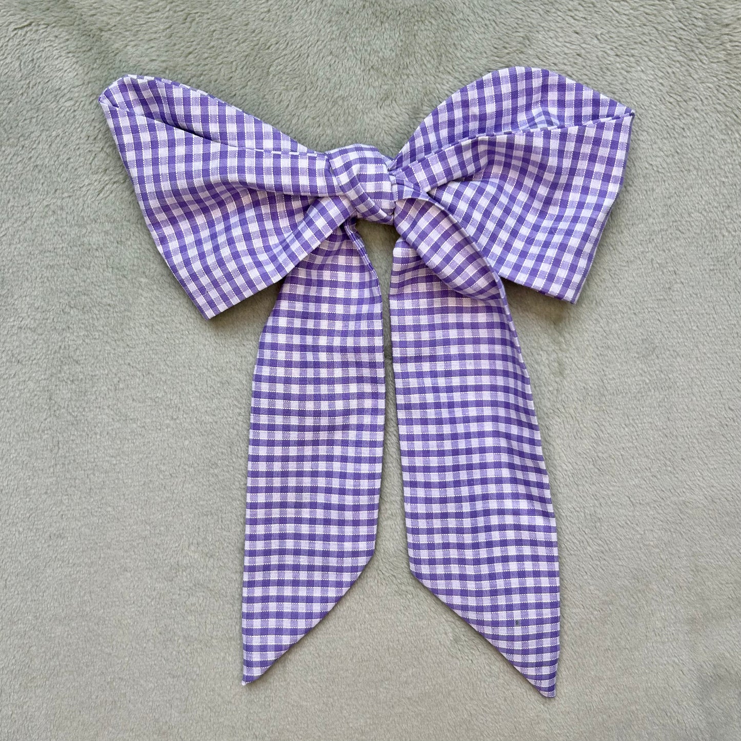Lilac Gingham Hair Bow on Silver Clip
