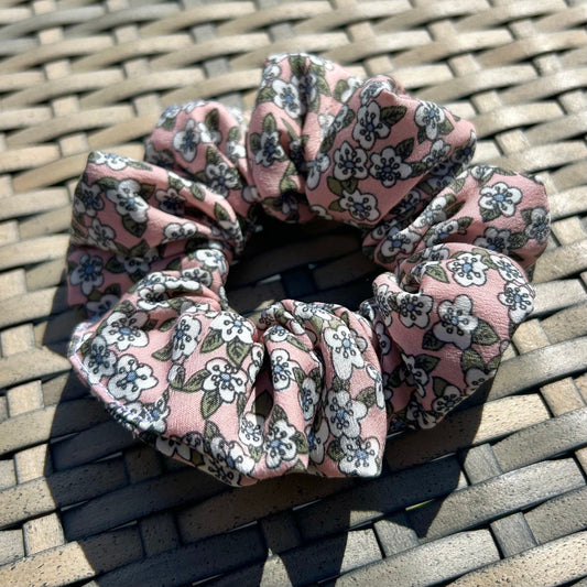 Baby Pink and Pale Green Spring Floral Scrunchie | Soft Cotton | Handmade | That Scrunchie Brand