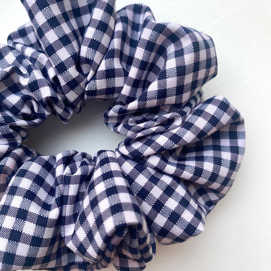 Navy Blue Gingham Scrunchie