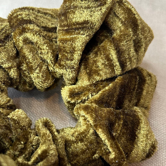 Olive Striped Crushed Velvet Scrunchie