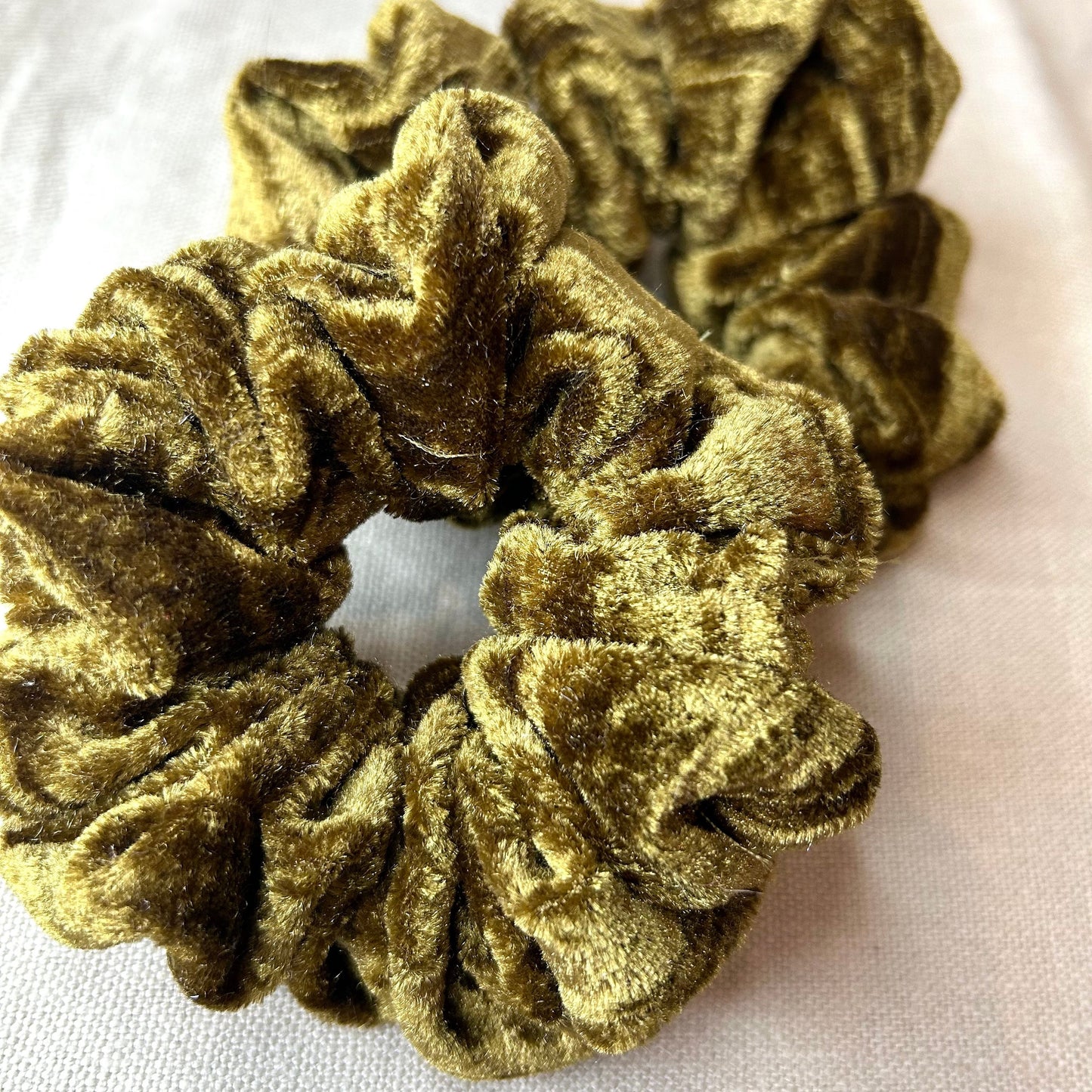 Olive Striped Crushed Velvet Scrunchie