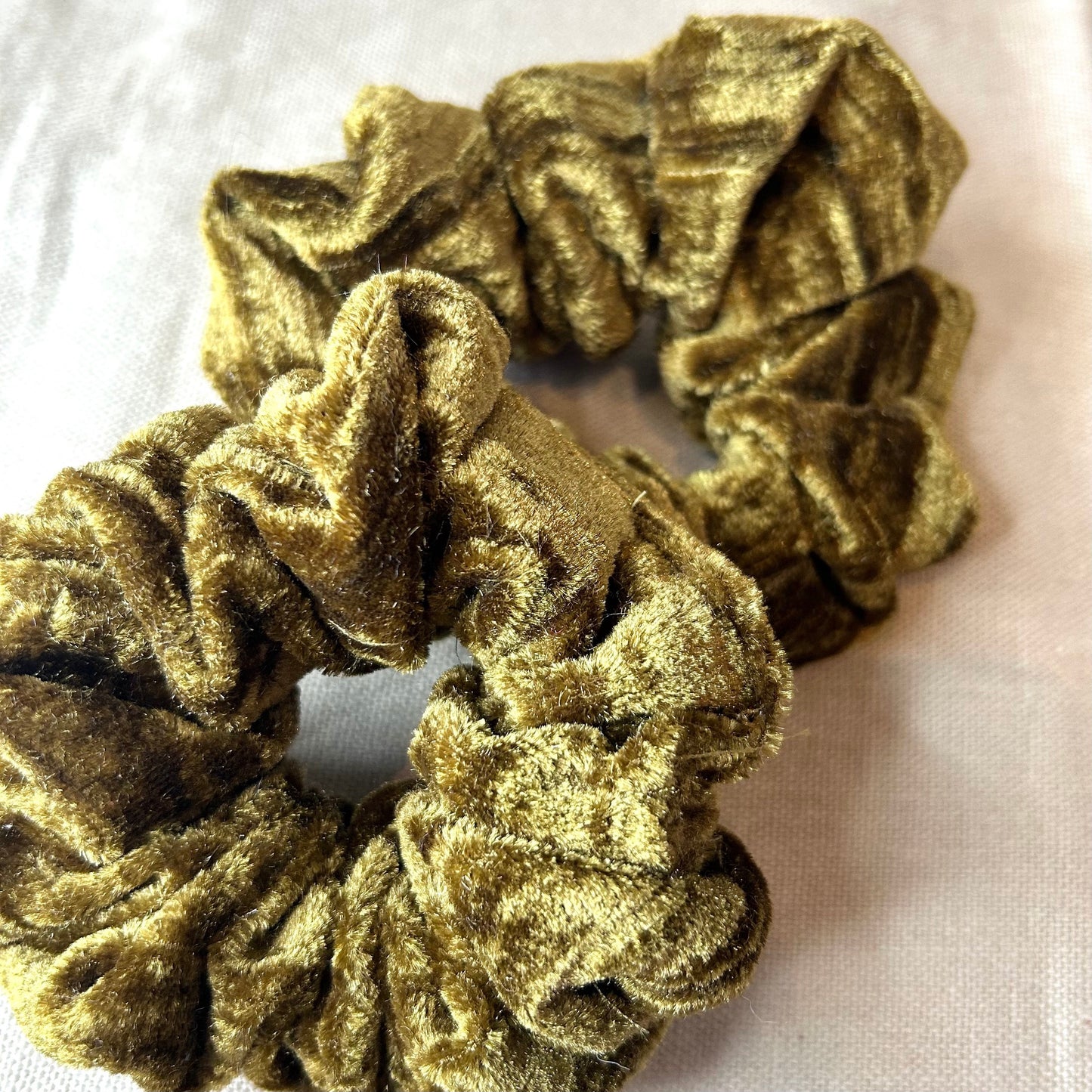 Olive Striped Crushed Velvet Scrunchie