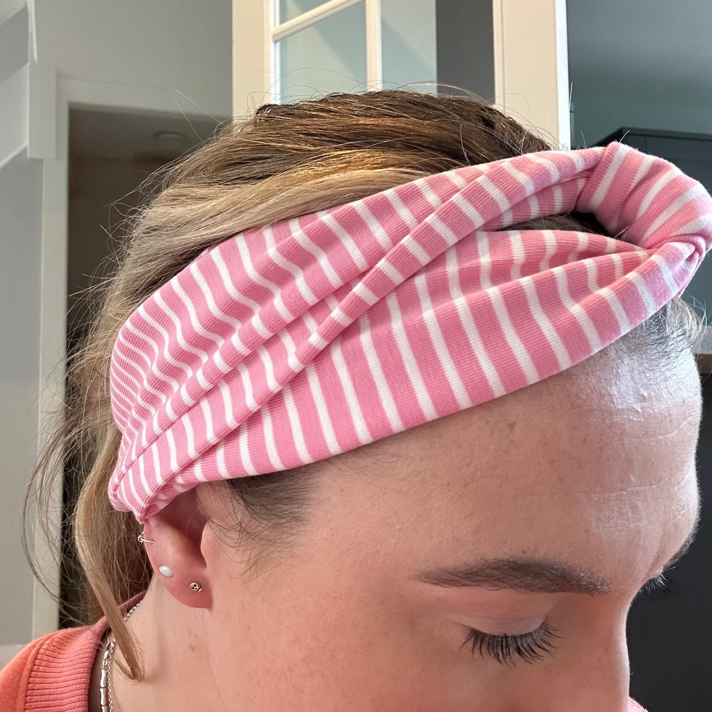 Pink Striped Jersey Headband