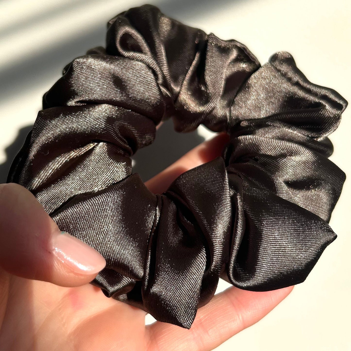Khaki Brown Satin Scrunchie