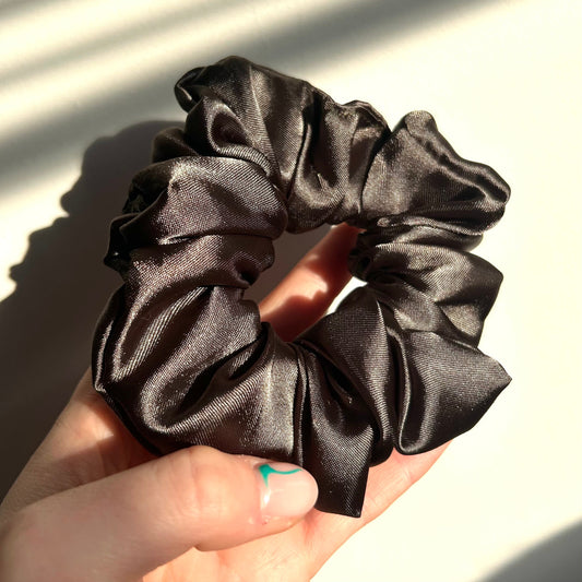 Khaki Brown Satin Scrunchie
