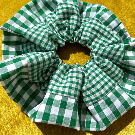 Large Green Gingham Scrunchie with Wider Gingham Trim